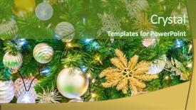  Presentation with christmas tree - Audience pleasing PPT theme consisting of christmastree - closeup of christmas tree decorations backdrop and a  colored foreground