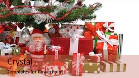  Presentation with an open gift box - Slide deck with christmastree - heap of festive gift boxes background and a red colored foreground