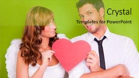  Presentation with golden christmas trumpet and red - Slides with christmastree - lovers couple holding red christmas background and a gold colored foreground