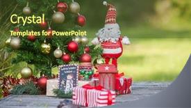  Presentation with green tree - PPT theme with festive setup with chritmas tree background and a tawny brown colored foreground