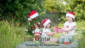  Presentation with summer christmas - Beautiful PPT theme featuring two child girls with chritmas backdrop and a seafoam green colored foreground