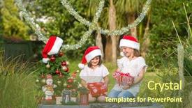 Presentation with summer christmas - Theme with two child girls with chritmas background and a tawny brown colored foreground