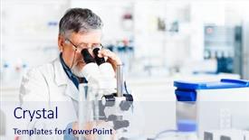  Presentation with scientific research - Presentation design enhanced with chromatograph - senior male researcher carrying background and a  colored foreground