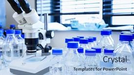  Presentation with gas chromatography - Slide deck with gas chromatography - chemistry lab glassware equipement background and a light blue colored foreground