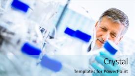  Presentation with gas chromatography - Presentation theme enhanced with gas chromatography - senior male researcher carrying background and a light blue colored foreground