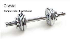  Presentation with dumbell - Theme featuring chrome dumbell on white background background and a white colored foreground