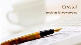  Presentation with fountain pen - Beautiful PPT theme featuring chrome letters - close-up of fountain pen backdrop and a sky blue colored foreground