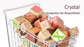  Presentation with blocks - Amazing PPT theme having chrome letters - shopping cart with wooden blocks backdrop and a  colored foreground