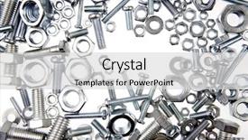  Presentation with nuts - Cool new slide deck with chrome nuts and bolts close backdrop and a light gray colored foreground