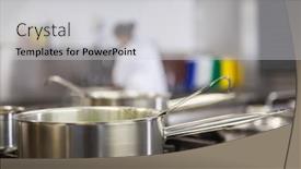  Presentation with cooking - Beautiful PPT theme featuring chrome-pot-cooking-on-hotplates backdrop and a light gray colored foreground