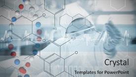 Presentation with blue line - Presentation having chromosones - chemist working cautiously with liquid background and a light blue colored foreground
