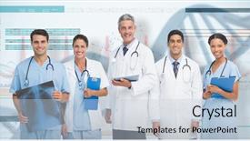  Presentation with genes - Colorful PPT theme enhanced with chromosones - portrait of confident medical team backdrop and a  colored foreground