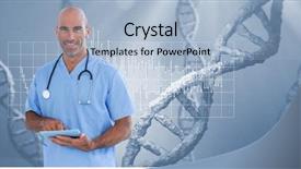  Presentation with dna computer - Audience pleasing PPT theme consisting of chromosones - smiling doctor using tablet computer backdrop and a light blue colored foreground