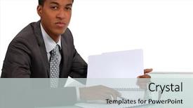  Presentation with report - Cool new presentation theme with chronicles - afro-american businessman reading a report backdrop and a  colored foreground