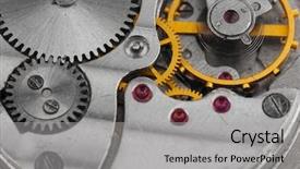  Presentation with mechanism - Presentation theme having chronograph - clock mechanism close-up background and a light gray colored foreground