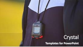  Presentation with football in yellow and blue - PPT theme enhanced with chronograph - coach with a stopwatch background and a dark gray colored foreground