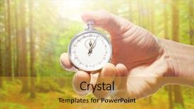  Presentation with learn english concept time - Beautiful slides featuring chronograph - man holding stopwatch against forest backdrop and a  colored foreground