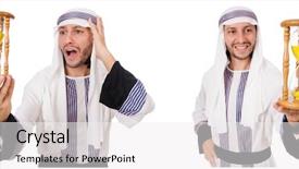  Presentation with story of an hour by kate chopin - Colorful PPT layouts enhanced with chronometer - arab man with hour-glass isolated backdrop and a white colored foreground