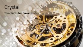  Presentation with fiber optics - PPT theme enhanced with chronometer - close view of watch mechanism background and a coral colored foreground