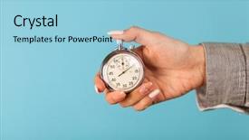  Presentation with hand holding pencil - Colorful slide set enhanced with chronometer - female hand holding a stopwatch backdrop and a light blue colored foreground