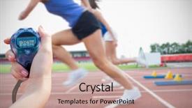  Presentation with runners - Theme featuring chronometer to measure performance background and a coral colored foreground