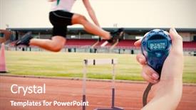  Presentation with image of car racing - Presentation theme having chronometer to measure performance background and a coral colored foreground