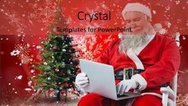  Presentation with santa - Amazing PPT theme having chrstmas - santa sitting on chair backdrop and a red colored foreground