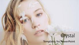  Presentation with cosmetics natural - PPT theme consisting of chrysanthemums - beautiful young woman with petals background and a coral colored foreground