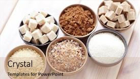  Presentation with ingredients brown sugar coffee beans - PPT theme consisting of chrystal - lots of various brown sugar background and a coral colored foreground