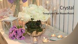  Presentation with white candles - Slide set with chrystal - table decorated with candles background and a mint green colored foreground