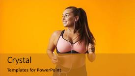  Presentation with yellow music - Presentation design enhanced with chubby woman in sportive bra background and a gold colored foreground