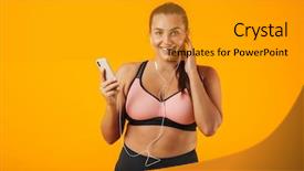  Presentation with blue and yellow music - Presentation consisting of chubby woman in sportive bra background and a gold colored foreground