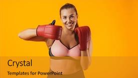  Presentation with boxing - Colorful slides enhanced with chubby woman in sportive bra backdrop and a gold colored foreground