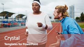  Presentation with train the trainer - Beautiful presentation theme featuring chubby woman to run faster backdrop and a red colored foreground
