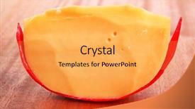  Presentation with cheddar - Presentation design featuring chunk of aged french cheddar cheese in hard red shell on wooden table background and a yellow colored foreground