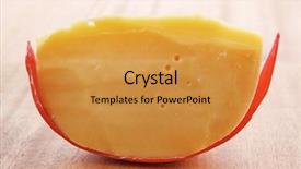  Presentation with cheddar - Cool new slide set with chunk of aged french cheddar cheese in hard red shell on wooden table backdrop and a gold colored foreground