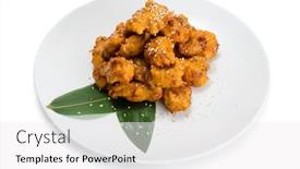  Presentation with food chicken - Colorful presentation enhanced with chunks of chicken in batter from a series of food korean cuisine backdrop and a white colored foreground