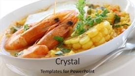 Presentation with shrimp - Audience pleasing theme consisting of chupe de camarones peruvian shrimp chowder backdrop and a gold colored foreground