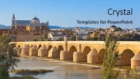  Presentation with architecture mosque - Colorful presentation design enhanced with mosque temple church - bridge at cordoba spain backdrop and a light blue colored foreground