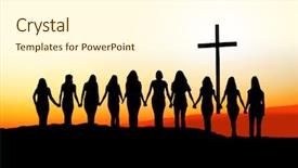  Presentation with christian - Amazing presentation theme having church - sunset silhouette of 10 young backdrop and a cream colored foreground