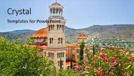  Presentation with church - Amazing presentation having church agios nectarios on island backdrop and a light blue colored foreground