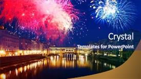  Presentation with fireworks - Colorful PPT theme enhanced with church anniversary - explosive fireworks around ponte vecchio backdrop and a navy blue colored foreground