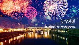 Presentation with new year - Slide set consisting of church anniversary - explosive fireworks around ponte vecchio background and a ocean colored foreground