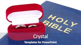  Presentation with white wedding - Slide set featuring church anniversary - wedding rings on bible isolated background and a ocean colored foreground