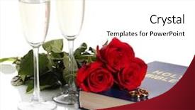  Presentation with wedding roses - Colorful PPT theme enhanced with church anniversary - wedding rings on bible backdrop and a white colored foreground