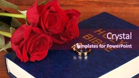  Presentation with wedding roses - Theme having church anniversary - wedding rings on bible background and a tawny brown colored foreground