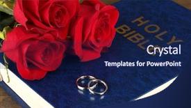  Presentation with wedding anniversary - PPT theme with church anniversary - wedding rings on bible background and a navy blue colored foreground