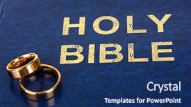  Presentation with wedding rings - PPT theme consisting of church anniversary - wedding rings on bible background and a navy blue colored foreground