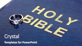  Presentation with wedding rings - PPT theme having church anniversary - wedding rings on bible background and a ocean colored foreground