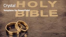  Presentation with wedding rings - Amazing slide deck having church anniversary - wedding rings on bible backdrop and a coral colored foreground